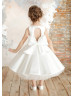 Ivory Satin Simple Keyhole Back Flower Girl Dress